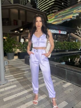 Lilac Satin High-Waist Pants and Top (set)